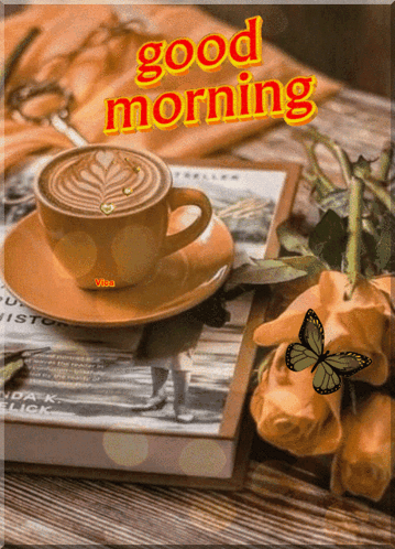 Coffee Good Morning With Yellow Flowers Gif