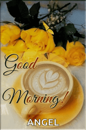 Good Morning Angel With Yellow Flowers And Butterfly Gif