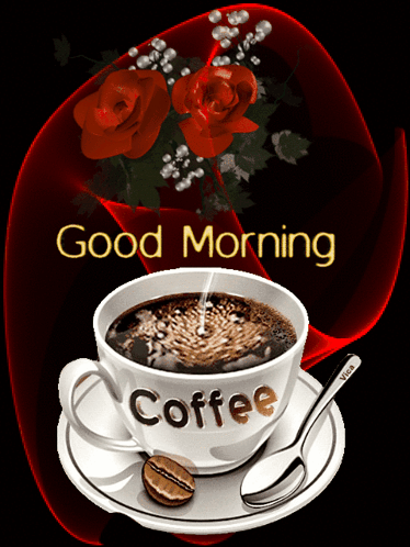 Good Morning Coffee With Red Rose Gif