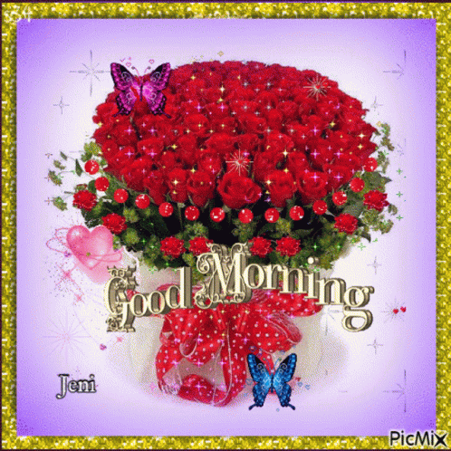 Good Morning Rose Glitter Bouquet Gif